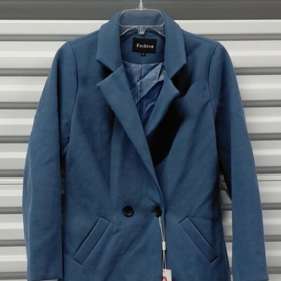 Tanming Women's Peacoat Size Small Blue Overcoat Minimalist Chic Winter Cozy - Picture 8 of 9